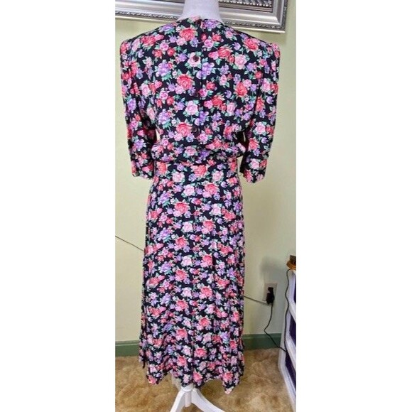 Vintage Karin Stevens Sz 10 Floral Modest Belted Midi Dress Cottagecore Prairie - Picture 6 of 13